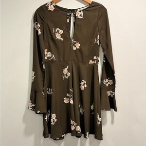 Callie Mac Women's Elegant Floral Long Bell Sleeve Mini Dress Size S